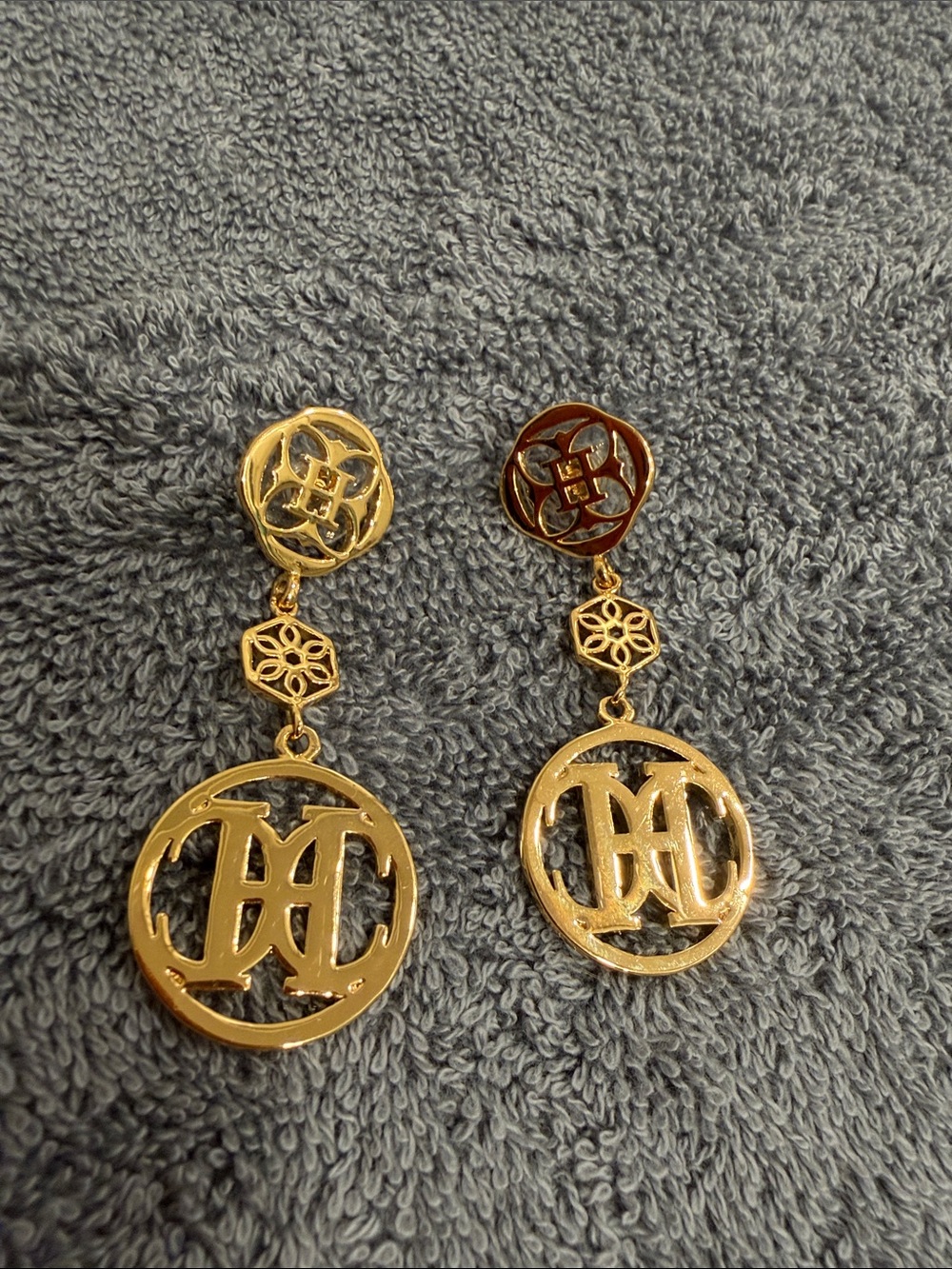 Carolina Herrera Gold Medallion Drop Earrings with Dark Accent